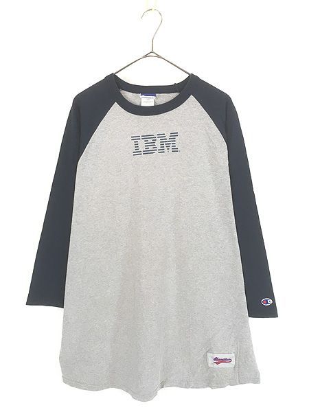 古着 00s USA製 Champion 「IBM」 テクノロジー システム 企業 プリント ラグラン Tシャツ 7分袖 XL 古着