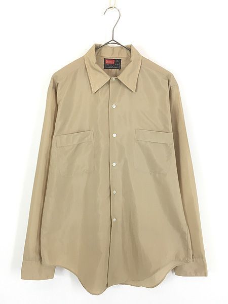 古着 70s Campus 「Never Iron」 無地 ソリッド ハンドステッチ コットン シャツ M