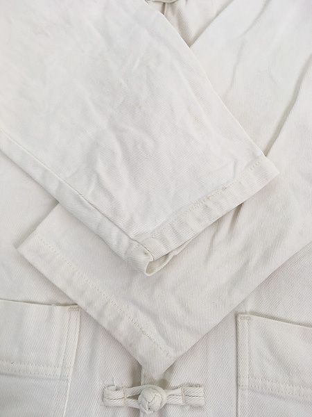 古着 90s Sostanza Work Wear ホワイト デニム チャイナ カンフー カバーオール ジャケット S
