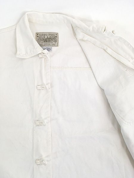 古着 90s Sostanza Work Wear ホワイト デニム チャイナ カンフー カバーオール ジャケット S