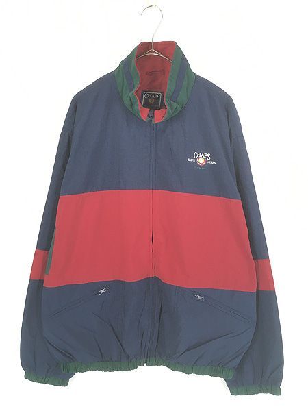 古着 90s CHAPS Ralph Lauren ネイビー×グリーン×レッド 3カラー ナイロン ジャケット M 古着