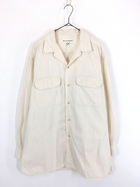古着 90s BANANA REPUBLIC 無地 ソリッド フラップ ポケット 100% コットン 開襟 シャツ L 古着 8,395円