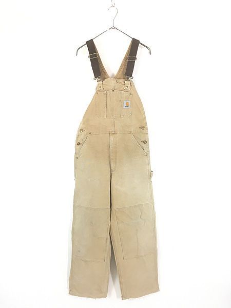 古着 80s- Carhartt BRN フェード ブラウン ダック Wニー ワーク オーバーオール W34 L29