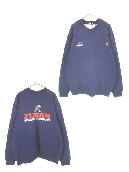 古着 80s Carhartt 裏地 メッシュ 「NORCO」 企業 プリント ヘビー スウェット トレーナー ネイビー XL