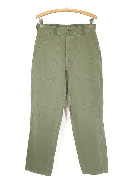 古着 70s 米軍 US HAYES 100%コットンサテン ミリタリー ベイカー トラウザーズ パンツ ストレート W30 L29.5