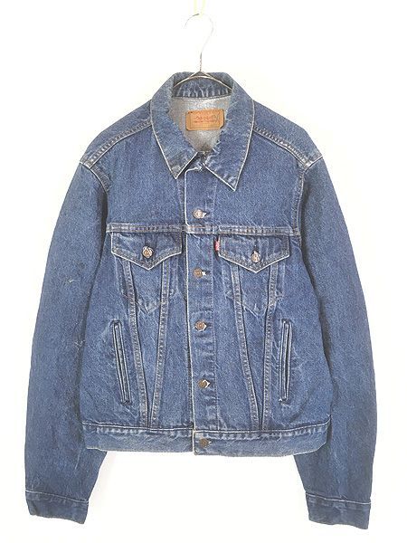 古着 70-80s USA製 Levi\'s 71506-0216 4th ポケット付 濃紺 デニム トラッカー ジャケット Gジャン ロング丈 46L!
