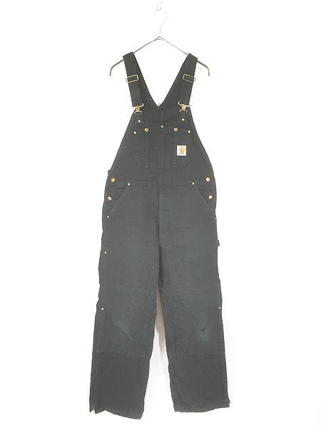 古着 10s USA製 Carhartt 防寒 パデット ブラック ダック Wニー ワーク オーバーオール W37 L30