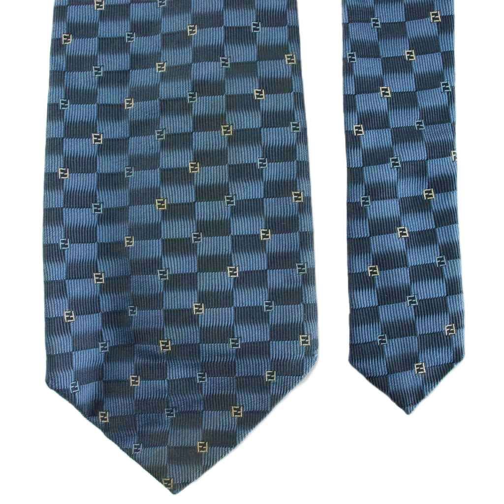 フェンディ FENDI ネクタイ 絹 シルク ワイドタイ ズッカ柄 総柄 青