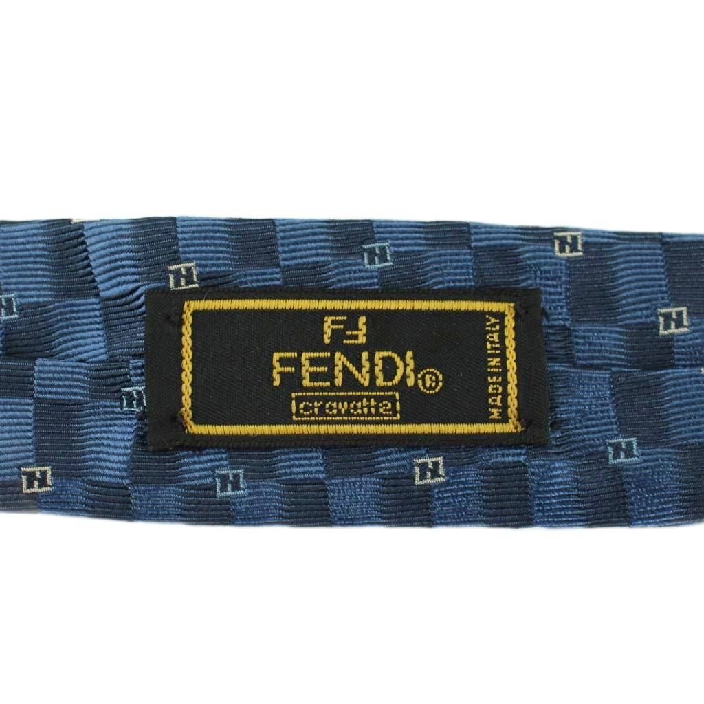 フェンディ FENDI ネクタイ 絹 シルク ワイドタイ ズッカ柄 総柄 青