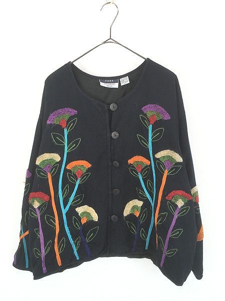 レディース 古着 90s SARA 花 ボタニカル チェーンステッチ ノーカラー リネン コットン ジャケット XL 6,825円