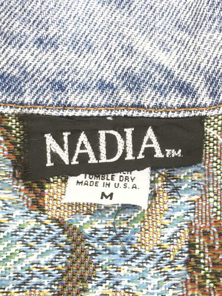 レディース 古着 90s USA製 NADIA 犬 わんちゃん ゴブラン × ブルー デニム ジャケット M