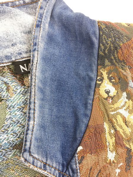 レディース 古着 90s USA製 NADIA 犬 わんちゃん ゴブラン × ブルー デニム ジャケット M