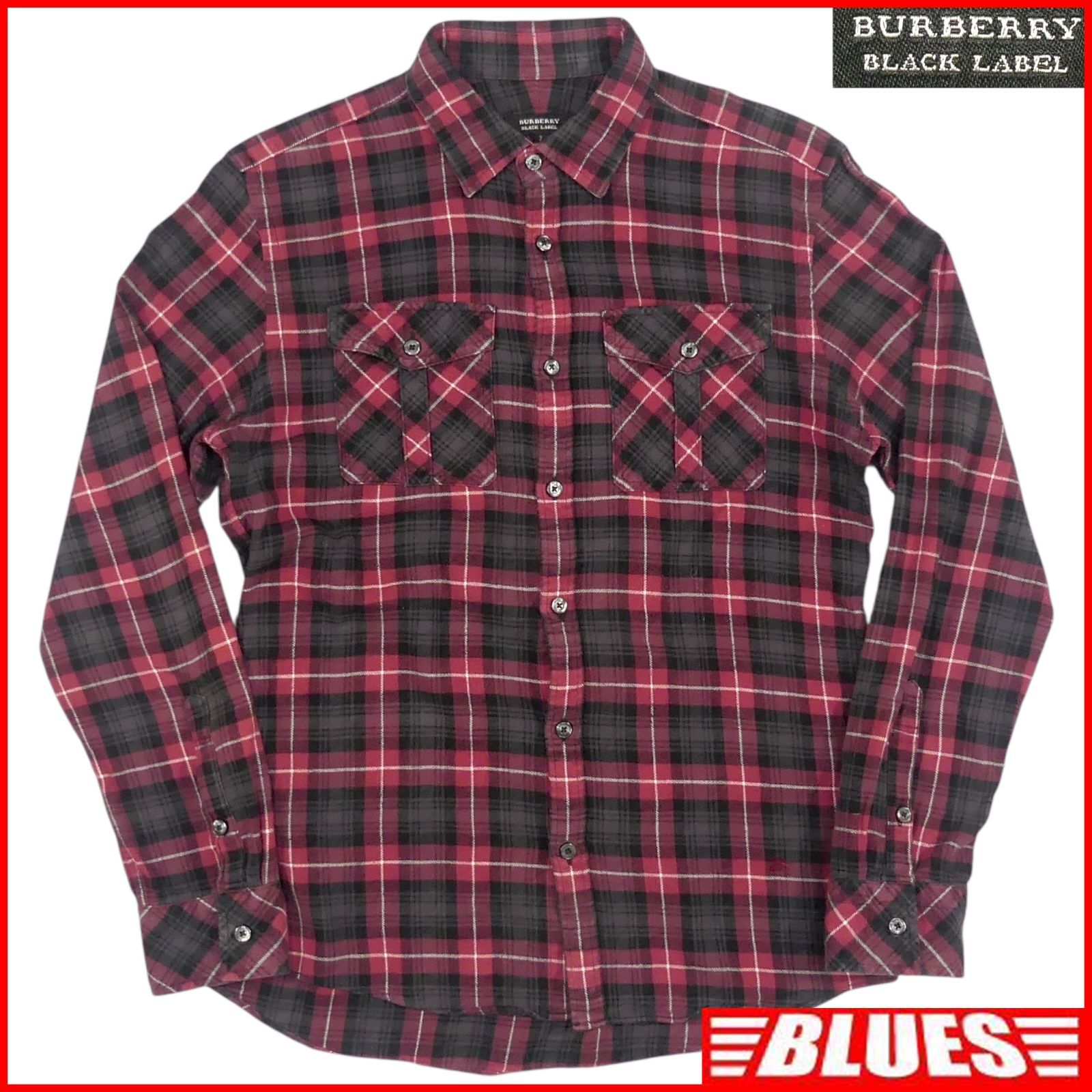 バーバリーBURBERRY ブラック長袖シャツ LL BURBERRY BLACK LABEL 廃盤 バーバリーブラックレーベル シャツ M