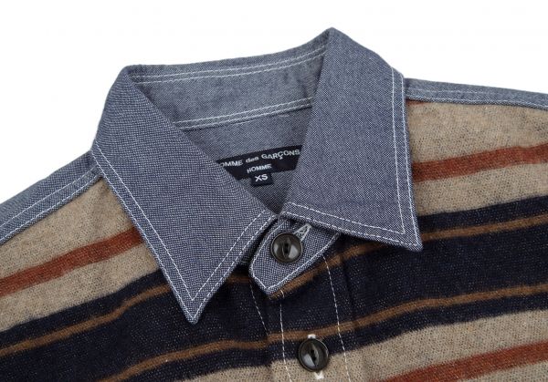 コムデギャルソンオムCOMME des GARCONS HOMME フロントボーダー異素材切替シャツ モカ青XS コムデギャルソンオムCOMME des GARCONS HOMME フロントボーダー異素材