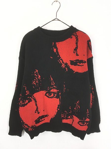 レディース 古着 90s- 顔 フェイス アート デザイン ニット セーター XL 6,388円