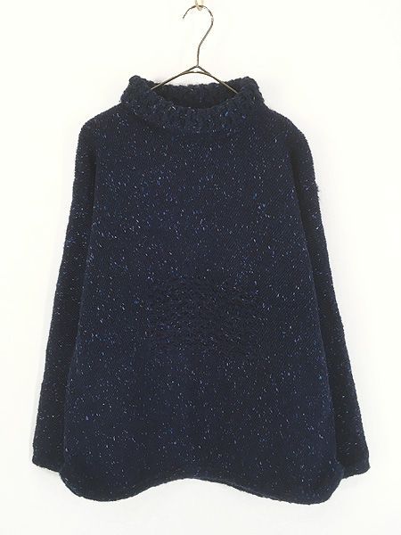 レディース 古着 90s Ireland製 Rathlin 編み模様 デザイン タートルネック ウール ハンド ニット セーター M