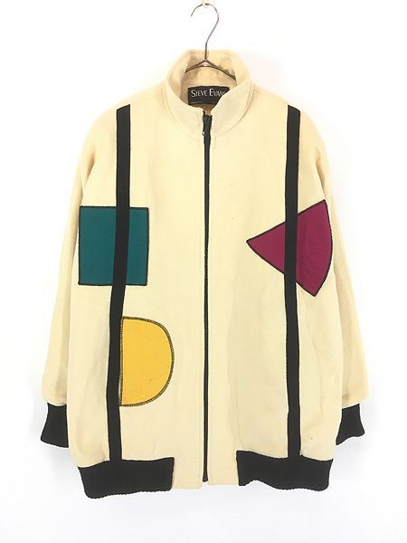レディース 古着 80s USA製 STEVE EVANS カラフル モンドリアン風 ウール コート L位