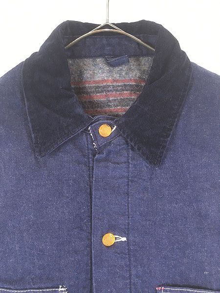 古着 70s BLUE BELL ブランケット ライナー 真紺 インディゴ デニム ワーク カバーオール ジャケット 40