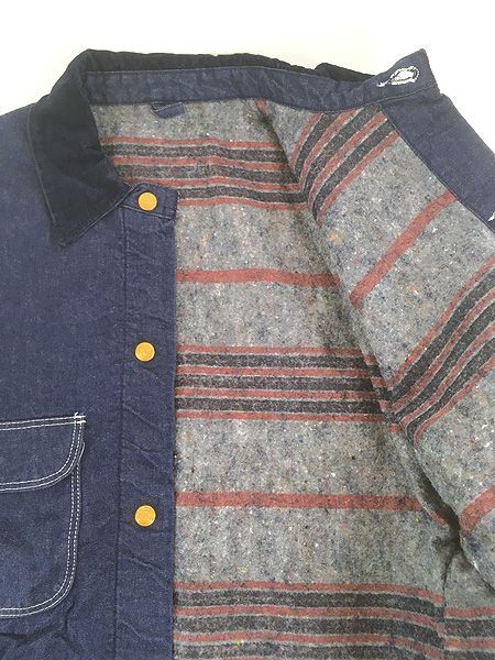 古着 70s BLUE BELL ブランケット ライナー 真紺 インディゴ デニム ワーク カバーオール ジャケット 40