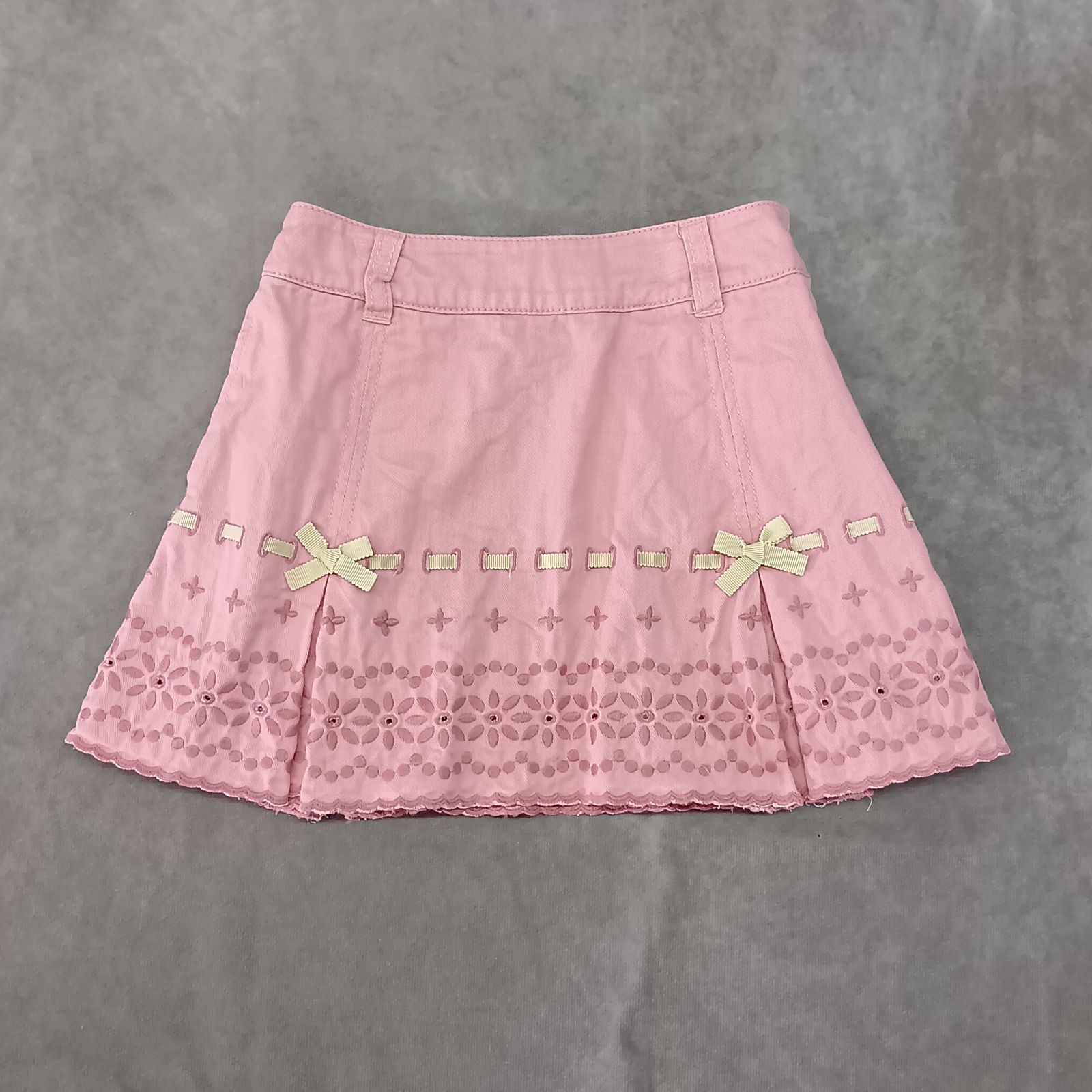 Shirley Temple 110cm スカート ピンク プリーツ リボン 刺繍 コットン 