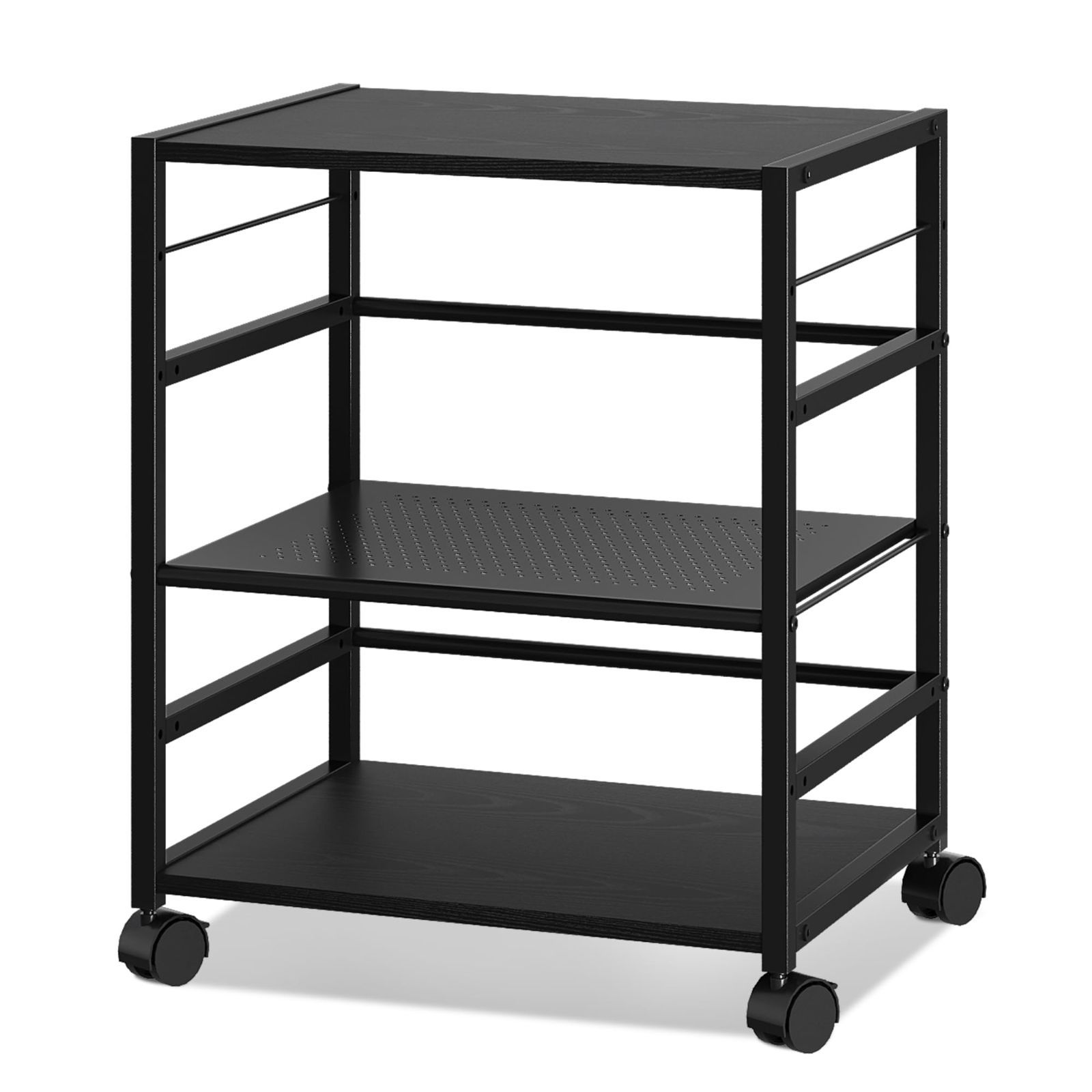 棚 収納 デスク下 木製 高さ63cm 奥行40 幅52 袖机 移動便利 デスク下収納 スリム プリンターラック デスクワゴン オフィスワゴン サイドワゴン キャスター付き ブラック プリンター台 DEVAISE