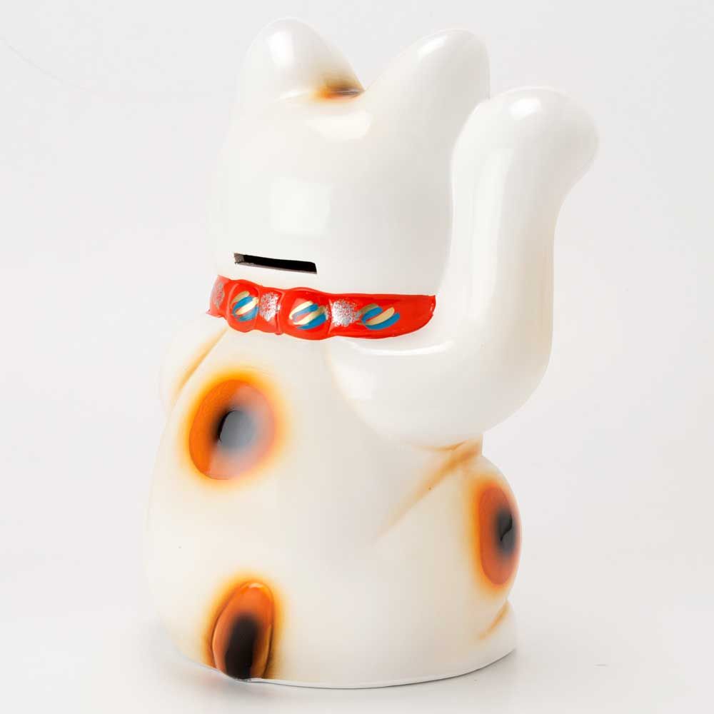 常滑焼 招き猫 7号小判白猫貯金箱 右手上げ (143-59-86) 愛知県の工芸
