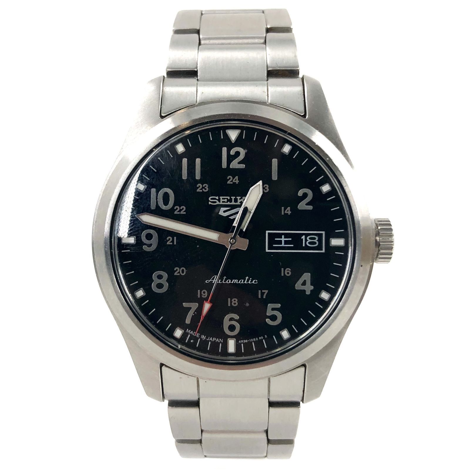  SEIKO セイコー 5SPORTS ファイブスポーツ 4R36-10A0 デイト SS|AT ブラック文字盤 メンズ腕時計 稼働品 PF-811 アウトドア風 自動巻き時計 腕時計(アナログ)