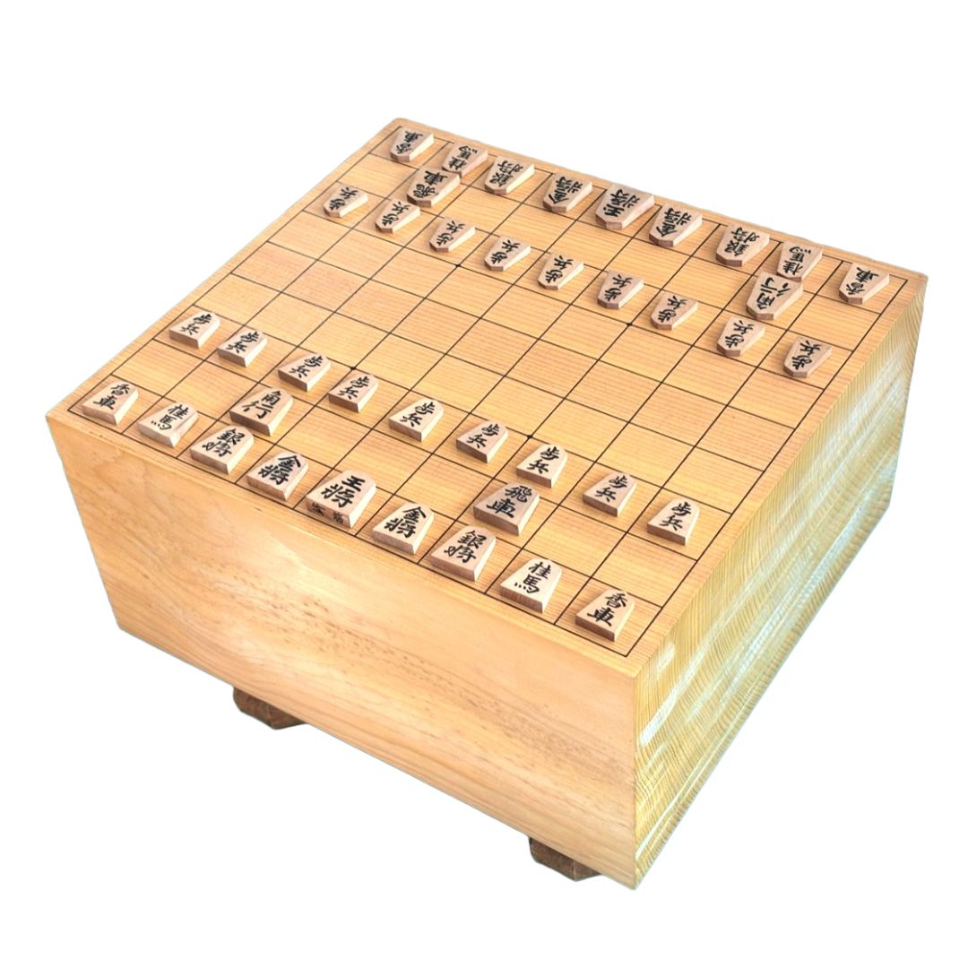 中古良品】本格！足付き将棋盤 ＆ 将棋駒セット (駒箱・駒袋付き