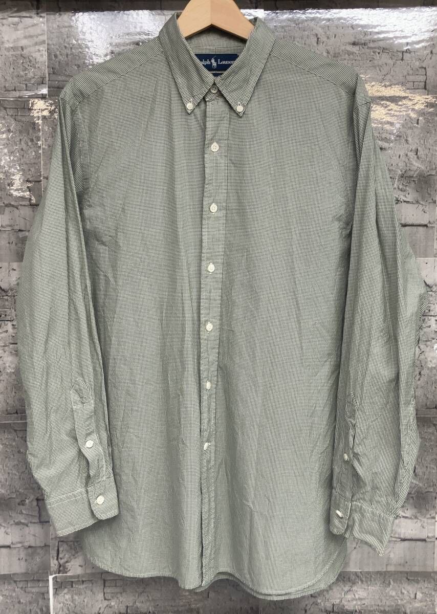 RALPH LAUREN ラルフローレン classic fit ギンガムチェックシャツ マチ刺繍ポニー 長袖シャツ サイズ L グリーン