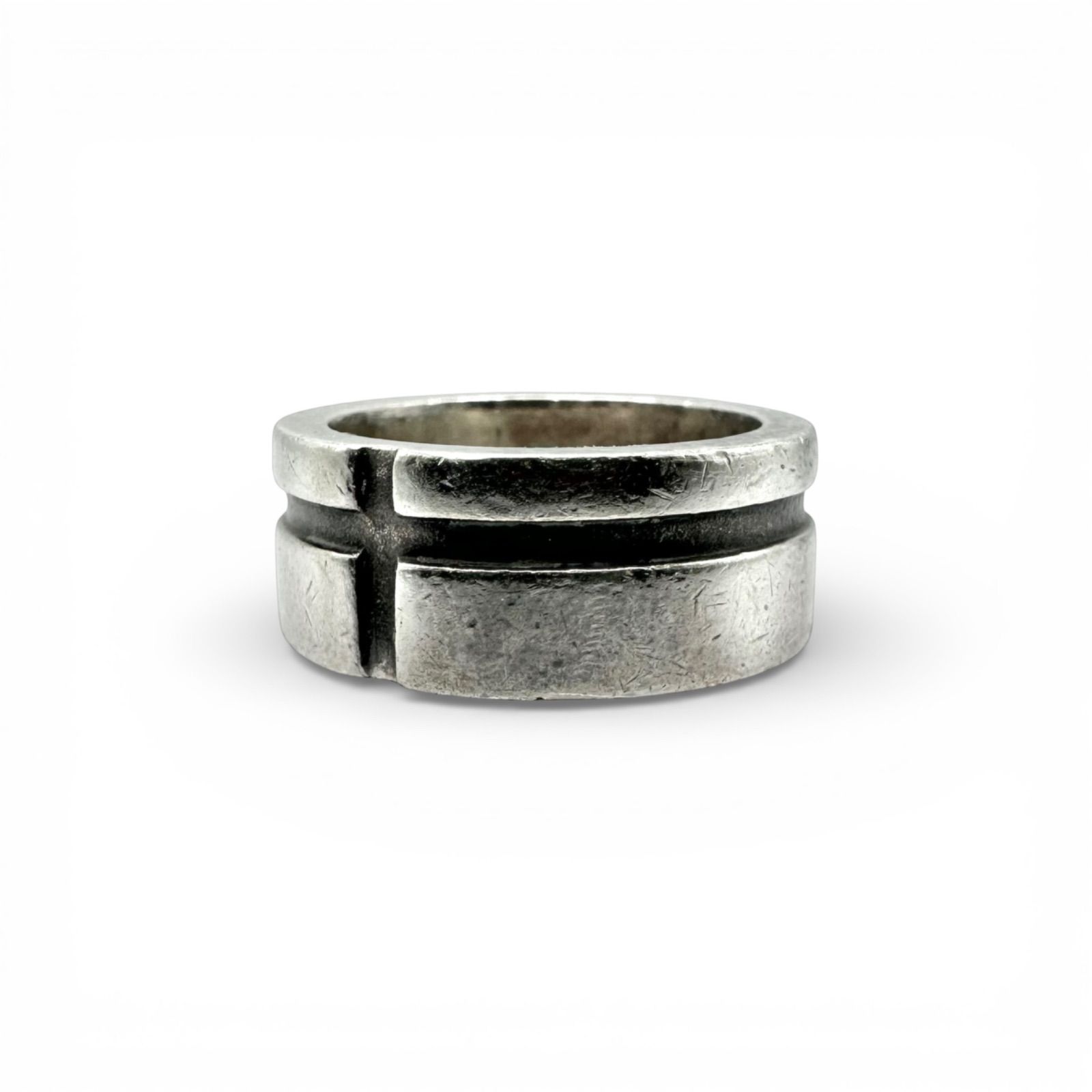 クロスライン】シンプル Silver 950 刻印 90s Vintage Design Ring 