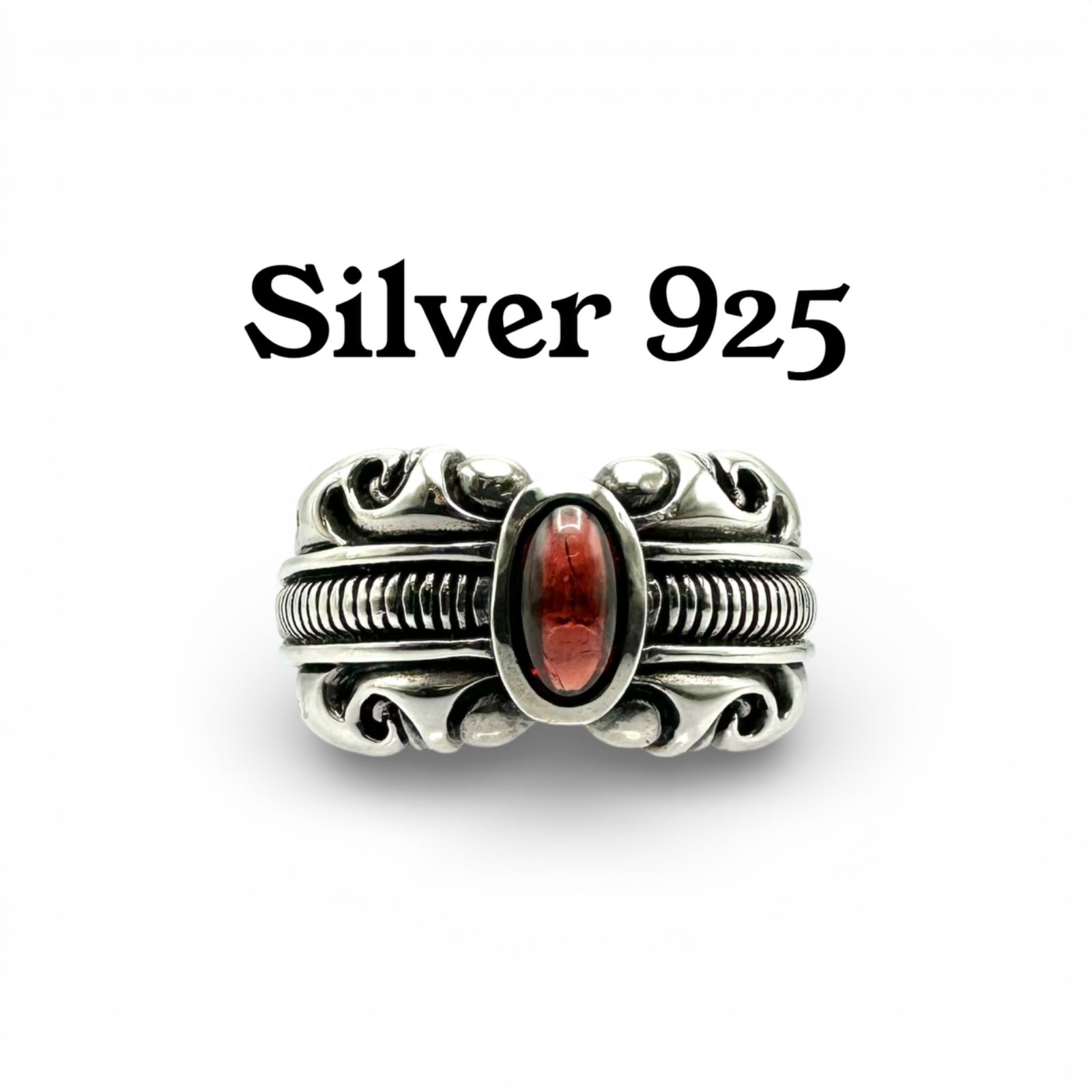 溢れる重厚感】レッドストーン Silver 925 刻印 90s Vintage Design 