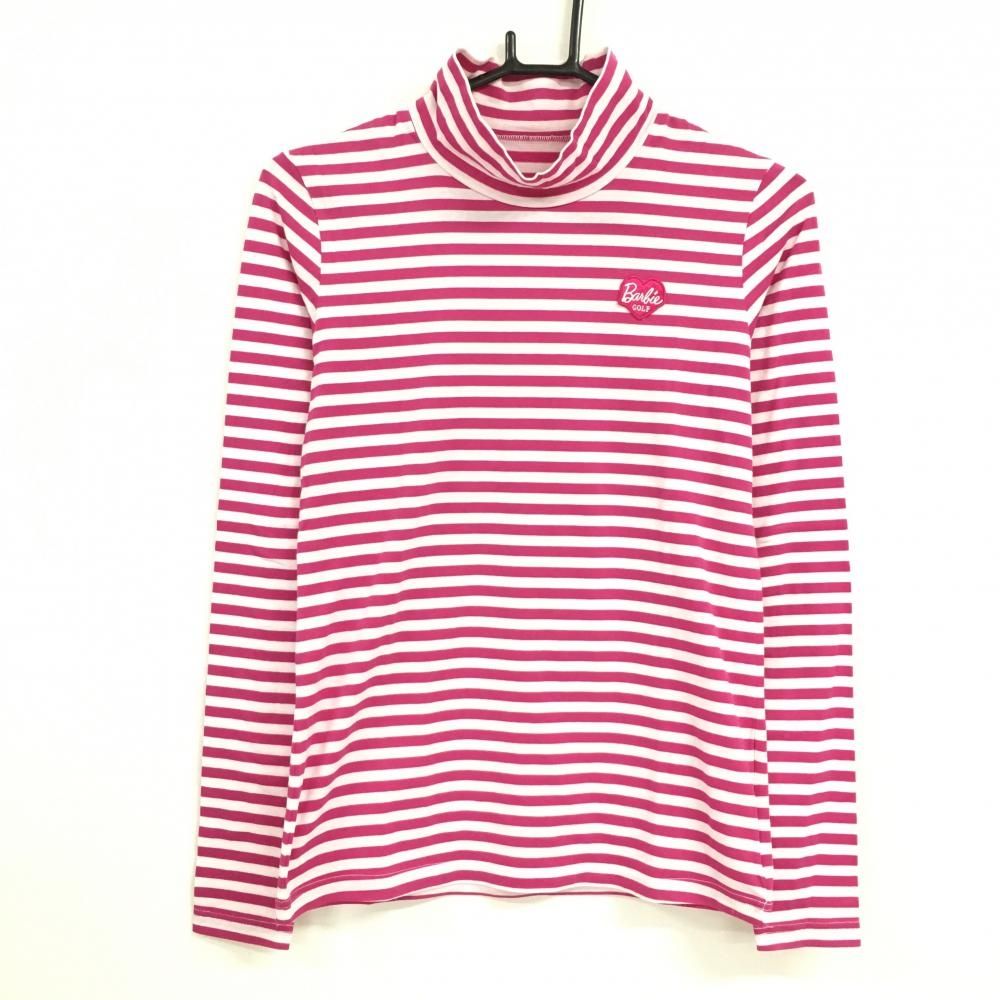 [Good Condition] Barbie Golf Biparley Gates Long Sleeve High Neck Shirt White x Pink Border Women's 2 (L) Golf Wear PEARLY GATES