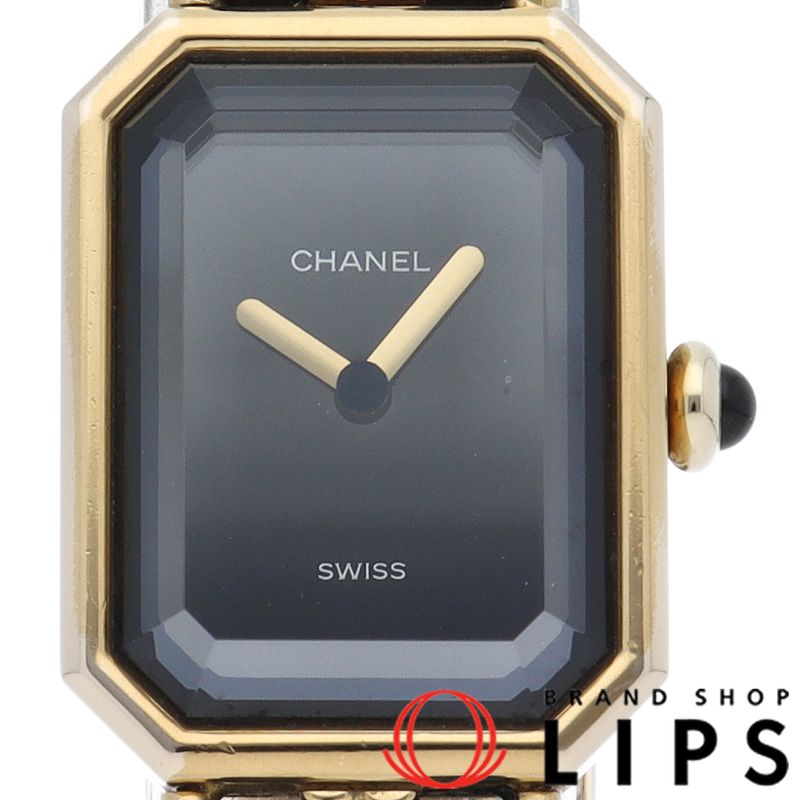 シャネル プルミエールS ウォッチ H0001 箱 保証書 GP/革 レディース時計 ブラック 仕上げ済  美品 