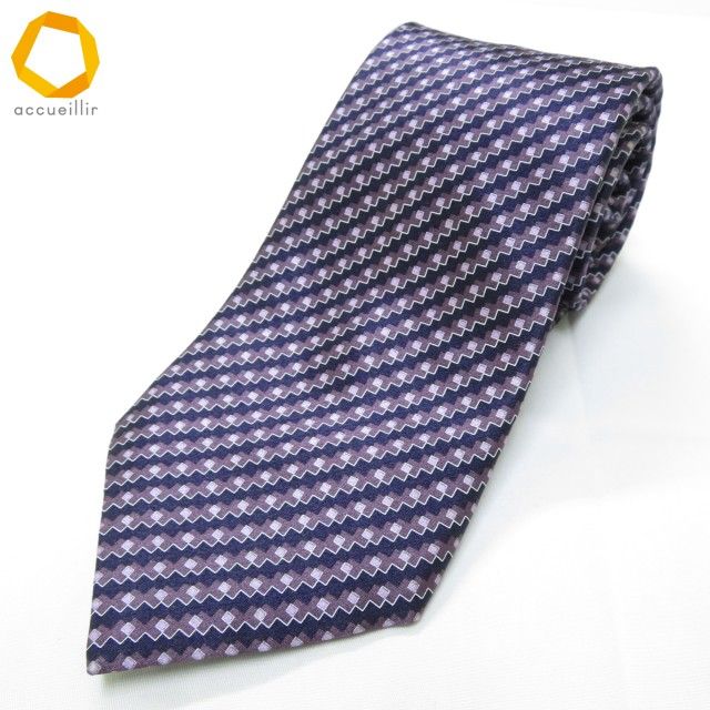 #ae ブリオーニ Brioni ネクタイ 濃紺 紫系 総柄 レジメンタル スクエア柄 シルク イタリア製 メンズ [977170] k01