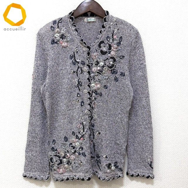 anc アトリエサガン ATELER SAGAN カーディガン M 薄ピンク系 濃紺