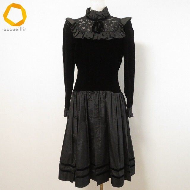 anc 十仁プラザ JujinPlaxaCOUTURE ワンピース ドレス 40 黒 ベロア 