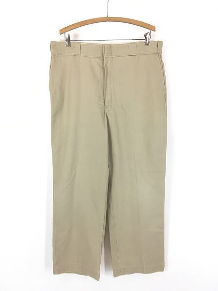 古着 80s USA製 Dickies コットンツイル ワーク チノ パンツ チノパン ストレート カーキ W37 L28