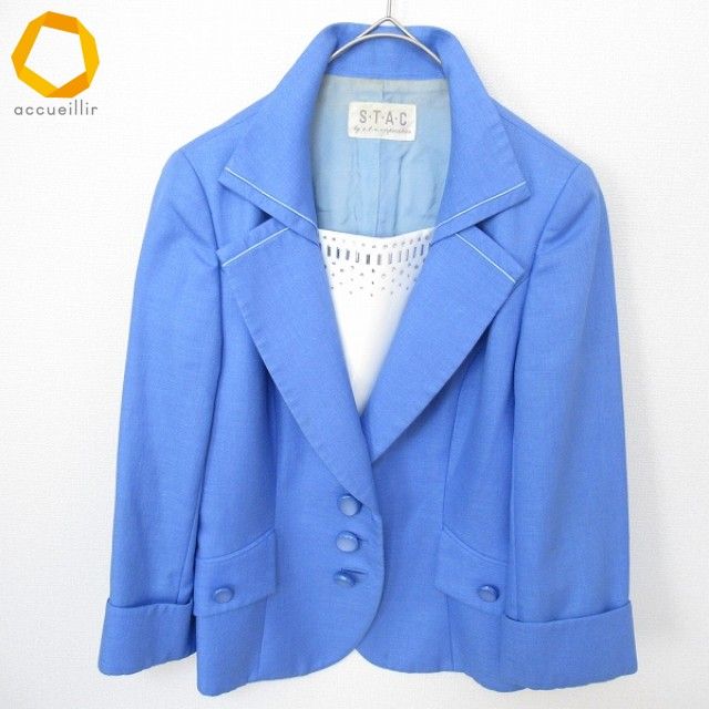 スタック S.T.A.C 銀座マギー ジャケット 42 ブルー美品 スタック S.T.A.C 銀座マギー ジャケット テーラード 重ね着風 ライン
