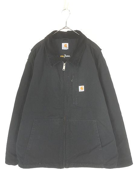 古着 Carhartt 「Full Swing」 襟コーデュロイ 裏ボア 縦ポケット BLK ブラック ダック ジャケット XXL