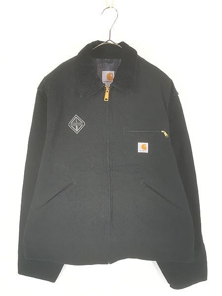 古着 USA製 Carhartt 裏地 ストライプ ブランケット ブラック ダック デトロイト ジャケット L