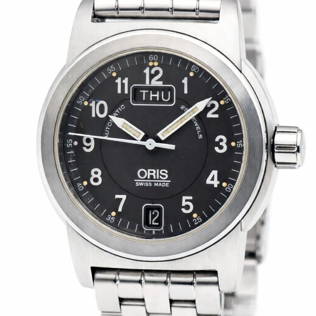 ORIS オリス 7501 自動巻 デイデイト ブラック文字盤 ステンレス メンズ スイス製 実用良好 クラシックデザイン ビンテージ 時計