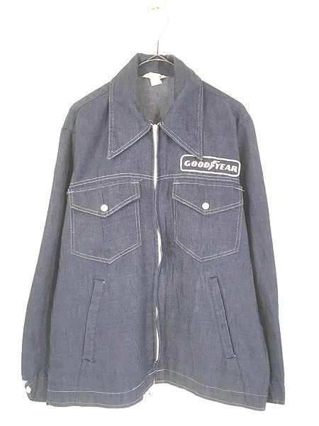 古着 70s USA製 GOOD YEAR オフィシャル バットダイ デニム レーシング ジャケット L