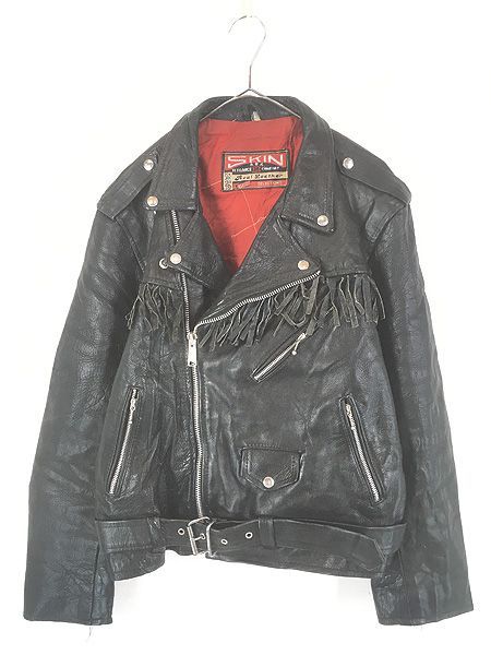 古着 80s SKIN ABA フリンジ 本革 カウハイド レザー ダブル ライダース ジャケット 42位