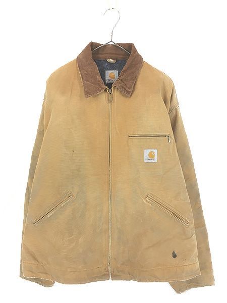 古着 80s- Carhartt 裏地 ストライプ ブランケット ブラウン ダック デトロイト ジャケット XL位