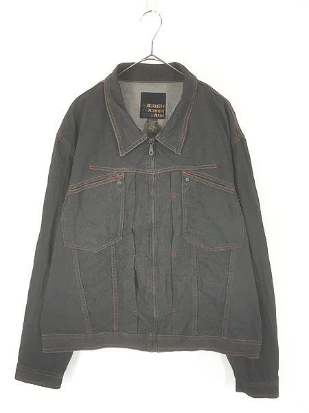 古着 00s MARITHE FRANCOIS GIRBAUD 先染め ブラック デニム フルジップ トラッカー ジャケット Gジャン XL