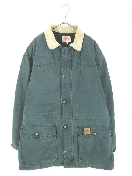 古着 80s USA製 Carhartt ウエスタンヨーク ブルー ダック 防寒 パデット ミドル ジャケット XL