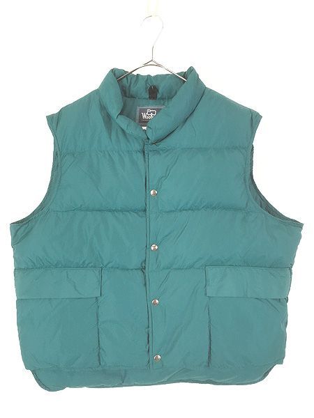 古着 90s USA製 WoolRich 軽量 100% ナイロン シェル グース ダウン ベスト 縦ポケ グリーン XL