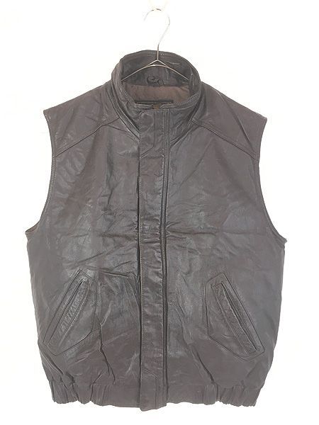 古着 80s Eddie Bauer 本革 レザー ハイネック ダウン ベスト M