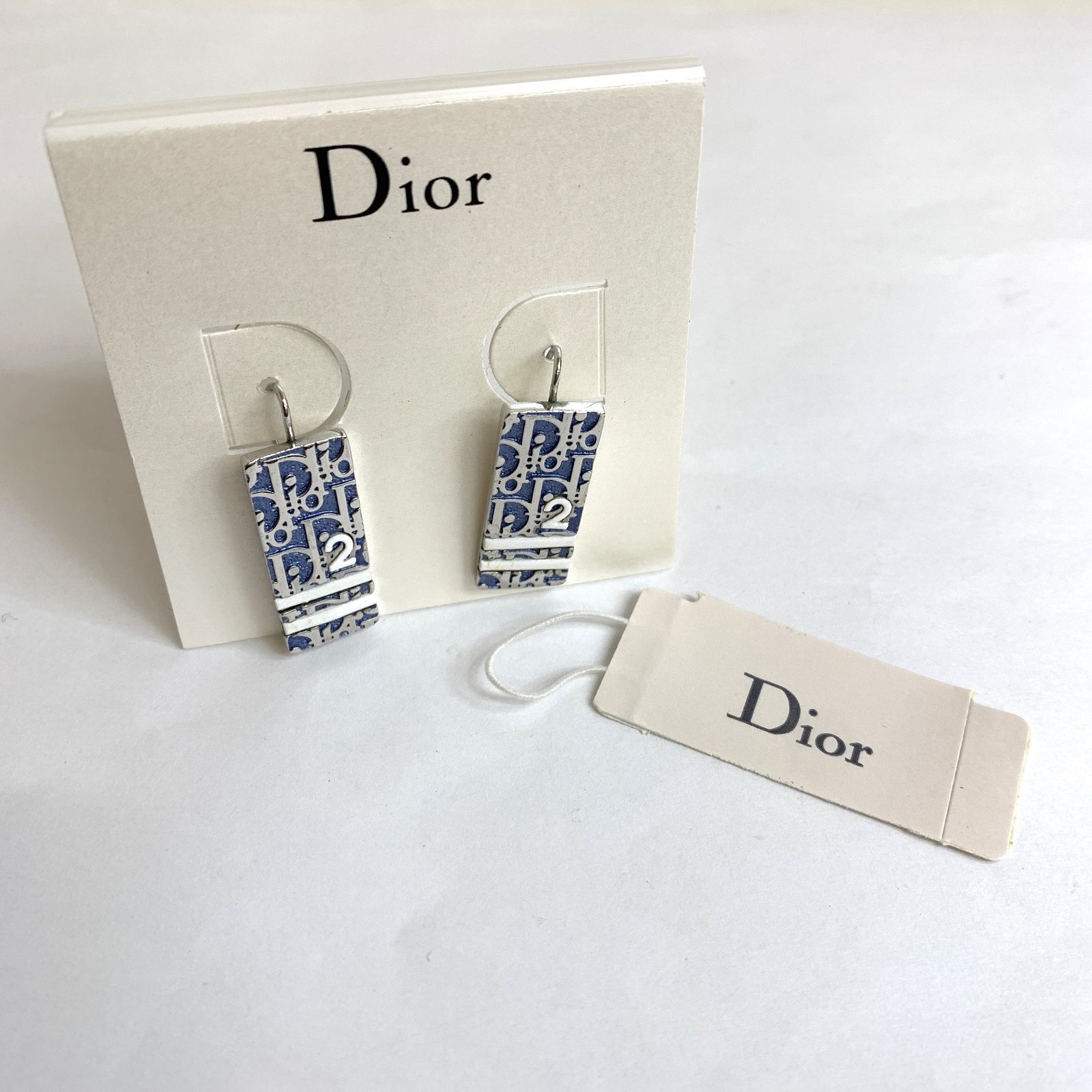 中古品】Christian Dior トロッター プレート ピアス No.2 ブルー 