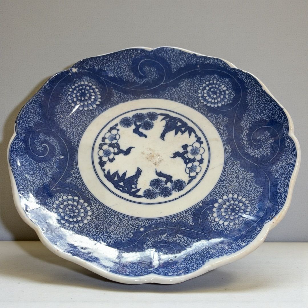 明治 大正 染付 希少 時代物 アンティーク 骨董 直径25.5cm 中皿